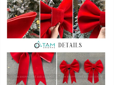 Nơ đỏ Bitis phun nhung 2 cánh - 2 lớp [Đứng form - Nhiều cỡ] PK-NO-08